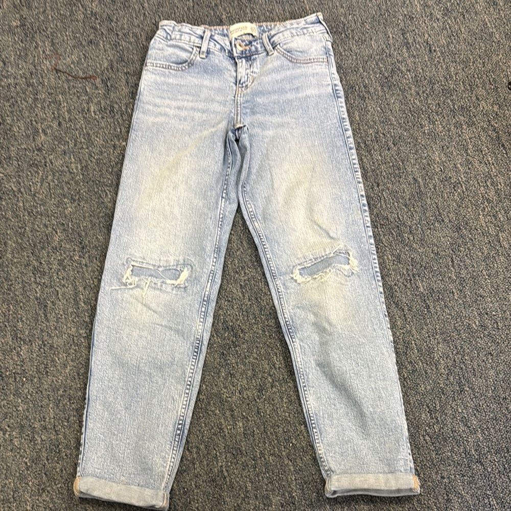 Abercrombie Kids 11/12 Regular Light Blue Distressed Mid Rise Boyfriend Jeans